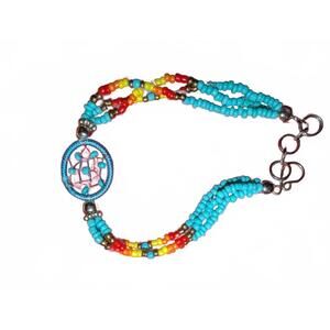 Multicolor Beaded Bracelet with Central Pink and Turquoise Detail